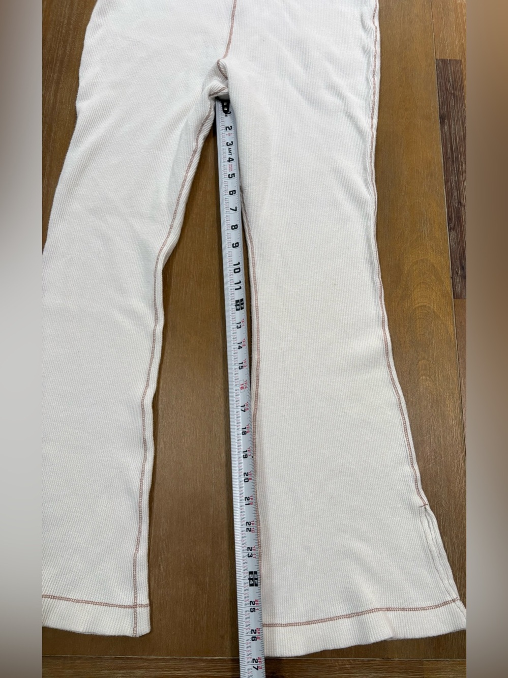 Free People Cream Ribbed Flare Pajama Pants with Stitching Detail - Picture 8 of 10
